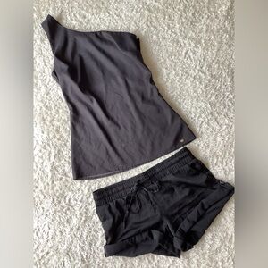 Guess Black One-Shoulder Top and Shorts Set